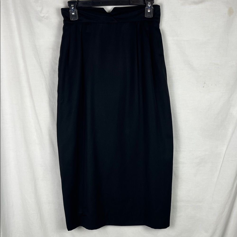 Perry Ellis Portfolio Black 100% Wool Midi Skirt
